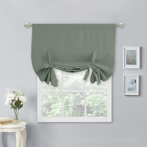 NICETOWN Tenda mantovana regolabile per finestra, lunghezza 137 cm, trattamento per finestre per cucina, soggiorno, tasca per asta filtrante della luce, 1 pannello, verde grigiastro, 101 x 137 cm
