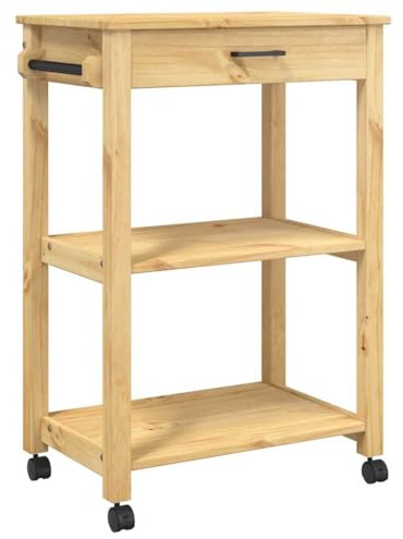 vidaXL Kitchen Trolley, Wooden Kitchen Trolley on Wheels, Rolling Cart for Living Room, Storage Serving Trolley Rack, Solid Wood Pine