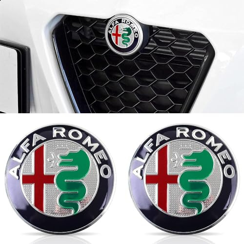 6 Psc Emblem Schwarz für Alfa Romeo Giulia Stelvio Giulietta 2017-2020,74mm Emblem Logo Aufkleber für Lenkrad Zubehör/Motorhaube Vorne und Hinten und Kofferraum Logo Key Remote Control Emblem