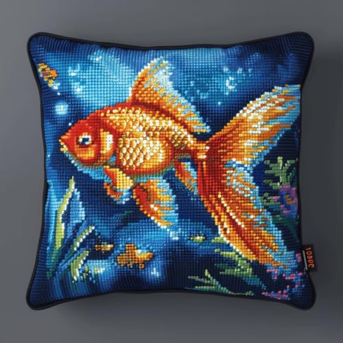 DIY knüpfen set anfänger Fische Tiere knüpfkissen mit vordruck Fantasiefisch Bezug Knüpfhaken-Kissenbezug，DIY-Kissenbezug-Set，Kissenbezug-Bastelsets für Erwachsene mit bedruckter Leinwan 43x43cm