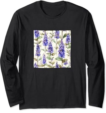 Anise Hyssop Flower Watercolor Pattern Graphic Long Sleeve T-Shirt