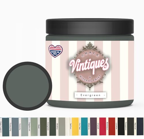 Vintiques Chalk & Mineral Paint, Evergreen, 8oz - Matte Finish- Easy Application for DIY Projects - Furniture, Wood, Metal, Home Decor and More - includes color card