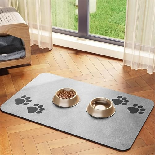 Hearda Futtermatte Hund rutschfest, Napfunterlage Hund Saugfähig Katzen Futternapf Unterlage Schnelltrocknend Unterlage Katzennapf Futternapf Matte (50x80cm,Grau F)