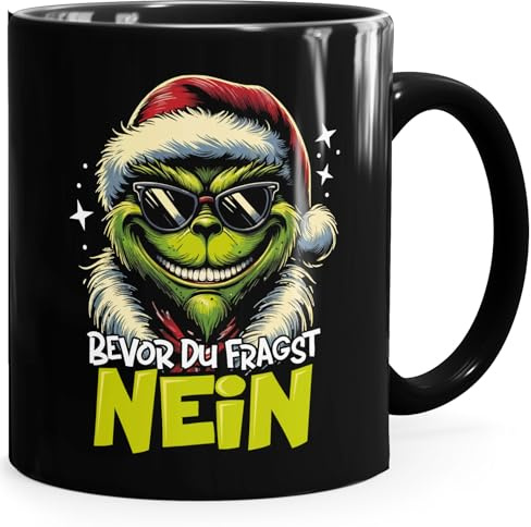 MoonWorks® Tasse Weihnachten Merry Weihnachtsnörgler Nein Geschenkidee Weihnachtsmuffel Kaffebecher mit Aufdruck Lustig Schwarz standard