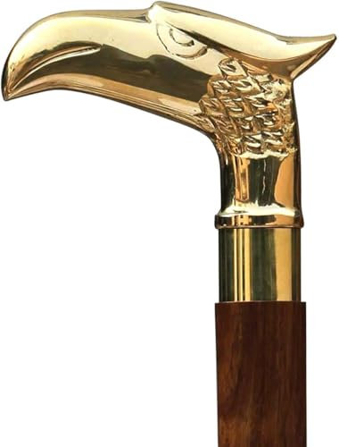 Vintage Antik Messing Gehstock - Messing Adler Kopf Designer Gehstock für Herren/Frauen/Unisex - Schöner Holzstock - viktorianischer faltbarer Steampunk-Gehstock Senior, Wandern,