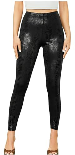 HAOLEI Faux Leather Leggings Women UK Sale Clearance High Waisted Tight Golden Snake Skin Printed Leggings Stretch Tight Stretchy Leggings Pants Custome Party Trousers