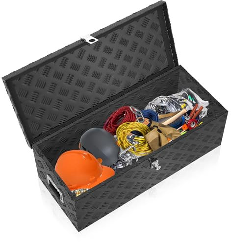 FIVMEN Alubox mit Deckel Aluminium Transportbox Werkzeugkasten mit Schloss & Schlüsseln & Griff Werkzeugbox Transportkoffer Alukiste 76x33x25cm, Schwarz