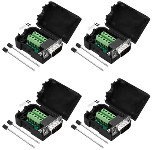 sourcing map DB9 Breakout Connector, RS232 Serial Adapter Solderless Module Board with case 9 Pin 2 Row Male Port Solderless Terminal Block Adapter Pack of 4