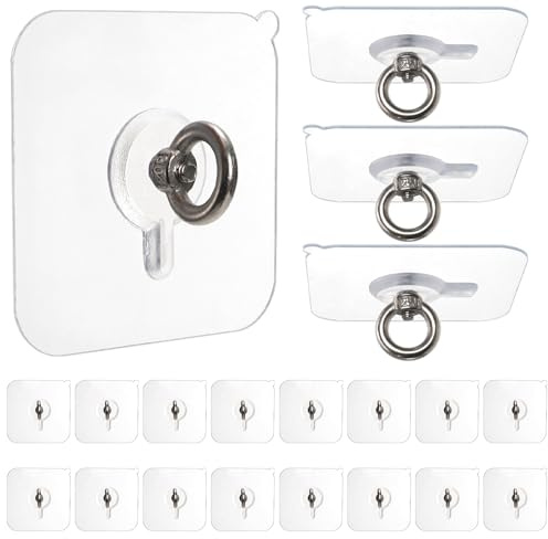 Suwimut 20 Pack Adhesive Ceiling Hooks, Heavy Duty No Drill Self Adhesive Ceiling Wall Hangers for Hanging Light, Plants, Lanterns, Wind Chime, Stainless Steel Sticky Eye Hooks for Indoor Outdoor