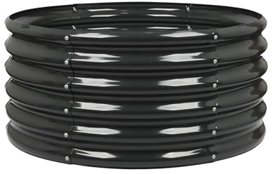 Harbour Housewares Raised Garden Bed - Anthracite - 90 x 45cm - Round - Bottomless Metal Raised Bed Galvanised Steel Planter Box for Growing Outdoor Plants, Vegetables, Flowers and Herbs