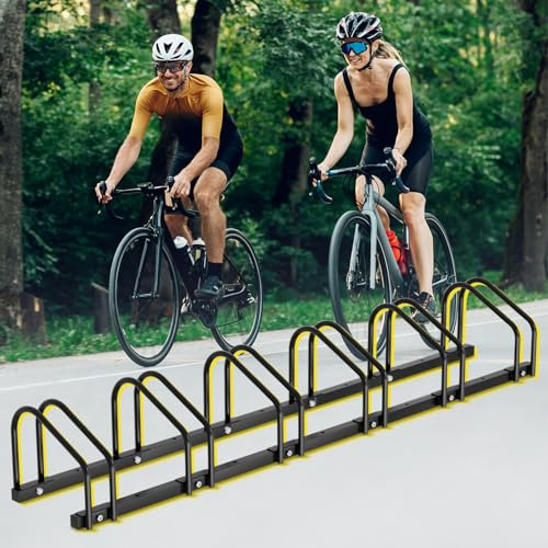 Ollewiellan Fahrradständer für 6 Fahrräder mit 30cm Radabstand für 35-55 mm Reifenbreite, Fahrradständer Boden für Boden und Wandmontage, Fahrradhalter Aufstellständer, Schwarz
