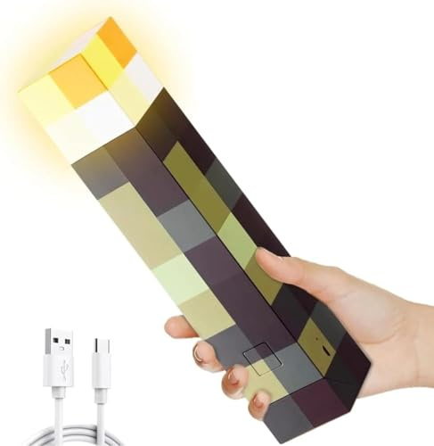 Aohcae Lampada da notte da parete, lampada 3D Minecraft con 4 colori, ricaricabile USB, lampada da notte per bambini, a mano e a parete Minecraft torcia per cosplay giocattoli regali