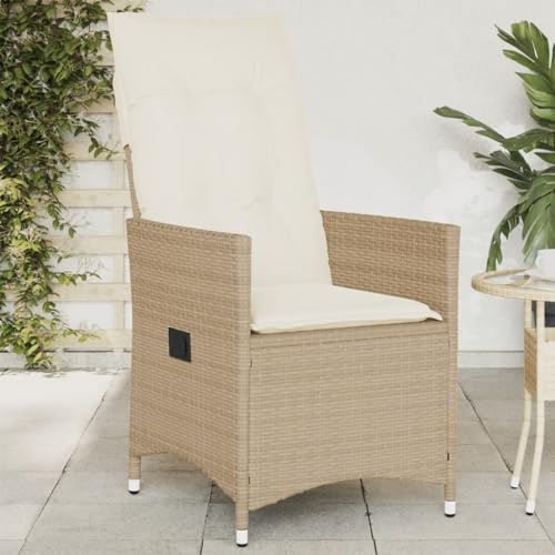 ChicAbode Gartensessel mit Kissen Verstellbar Beige Poly Rattan Verstellbar Gartenstuhl mit Stahlrahmen Loungesessel für Außenbereich