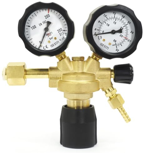 Druckminderer Argon CO2 Schutzgas Gasdruckregler - Druckminderer für Argon/CO2 Gasflasche mit Absperrventil 200 bar, W21,8 Anschluss
