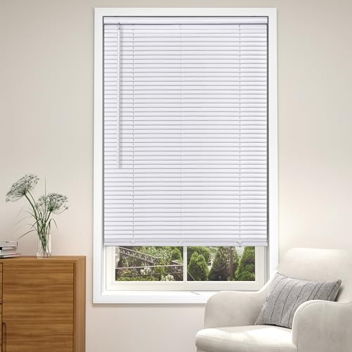 LazBlinds Cordless White 1 Room Darkening Vinyl Mini Blinds, 20 W X 36 H Horizontal Window Blinds for Home, Cordless Shades for Indoor Windows