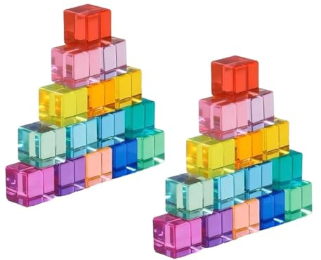 ＡＷＨＡＯ Regenbogen-Bausteine-Set, Regenbogen-Acryl-EDELSTEIN-Würfel, Blöcke, Stapelspielzeug, Pädagogisches Spielzeug für Kinder, 30 Stück