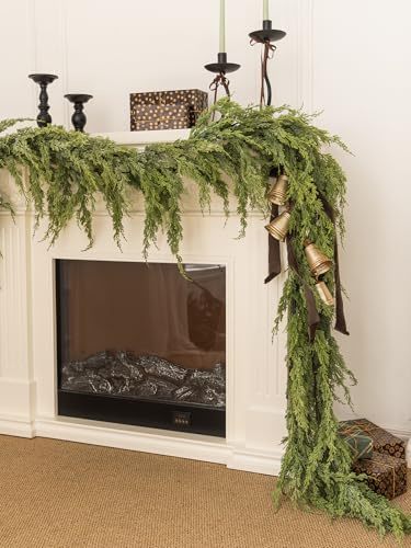PARTY JOY 2.75M Xmas Wreath, Real Touch Cedar Wreath, Green Artificial Pine Garland for Table, Mantle, Wall, Indoor, Outdoor(Pure Green)