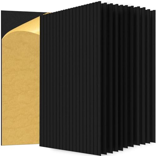 12 Pack Acoustic Wall Panels, 47.2X23.6X0.4 inch Decorative Self-Adhesive Soundproof Panels, Sound Dampening Panels for Home Studio Office, White(Black,12)