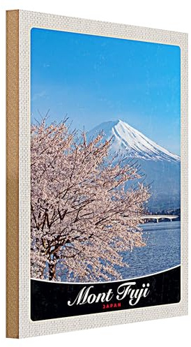 Targa in legno | Mont Fuji | Giappone | Fiore di ciliegio | Decorazione | 30 cm x 40 cm