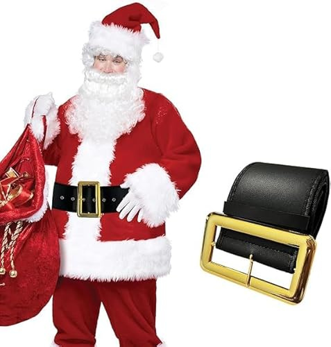 Cintura Babbo Natale, 160×9cm Cintura da Pirata Uomo, Cinturas per Costume da Babbo Natale, Cinturas da Natale Nera con Fibbia Dorata, Accessorio per Costumi per Natales, Cosplay, Carnevale