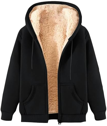 Zeiayuas Womens Fleece Jackets Full Zip with Hood Teddy Fleece Hoodie Winter Warm Coat Sherpa Lined Jackets Teddy Bear Coats Tops Warm Hooded Jacket Sweater Outerwear Ladies