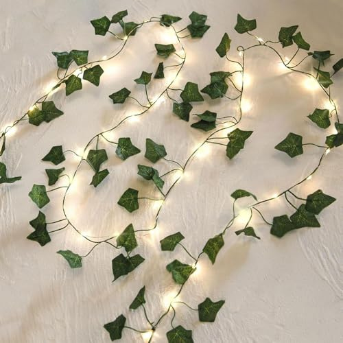 Lierre Artificiel Guirlande Lumineuse, 2M 20 LED Guirlande Lumineuse avec Feuilles, Chaîne Lumineuse de Lierre, pour Chambre Aesthetic Mariage Intérieure Extérieure Décoration