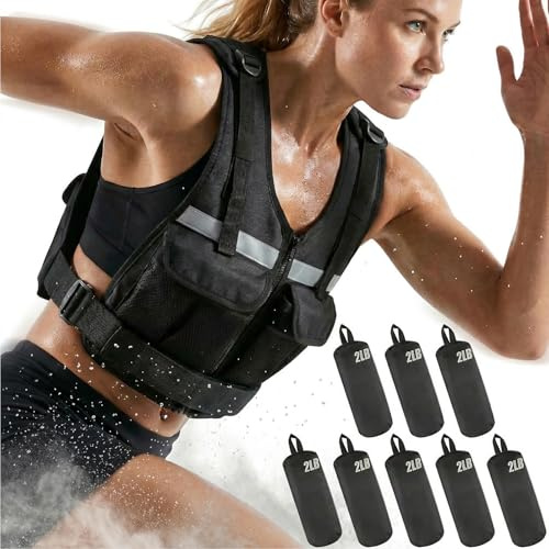DeerFable 2026 Upgrade Adjustable Weighted Vest 2-16 lbs, Zip Design Weight Vest for Women & Men, Durable Strength Training Vest with Reflective Strips & Pockets, Ideal for Walking Running/Rucking/HIIT/Home/Gym
