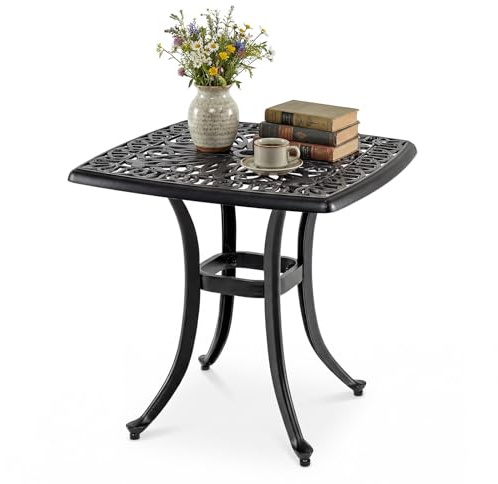 GOPLUS Mesa Auxiliar de Exterior de Aluminio Fundido con Patrón Floral