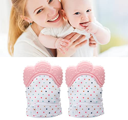 Fafeicy Barnbarnshandskar Silikon Skrapförebyggande Vantar 2-pack Livsmedelsklassad Silikon Justerbar Kardborrstängning Crinkle Sound för Spädbarn 3 Plus Månader Rosa