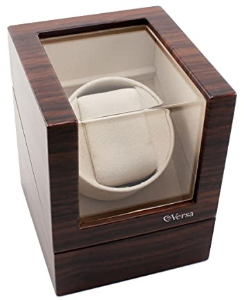 Versa Single Watch Winder Elite Automatic Watch Winder - Quiet Japanese Motor - 12 Settings - Compatible with Rolex's, Cartier, Omega, and More (Walnut)