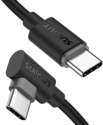 SUNGUY USB C auf USB C Kabel 0.3M [2Pack ], 60W USB C Kabel Winkel Kompatibel mit iPhone 16/15 Pro,MacBook Pro,iPad Pro 2020,MacBook Air,Galaxy S20/S10, Huawei