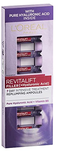 L'Oreal Paris Revitalift Filler Replumping Hyaluronic Acid Ampoules, Intensive 7-Day Treatment To visibly Smooth, Replump Skin & Reduce Fine Lines, 7 x 1.3ml