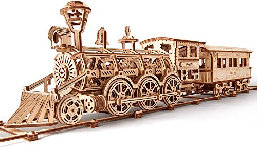 Wood Trick Wooden Toy Train Set w/Railway - Locomotive Train Toy Mechanical Model - 3D Wooden Puzzle, Assembly Constructor, Brain Teaser, Best DIY Toy
