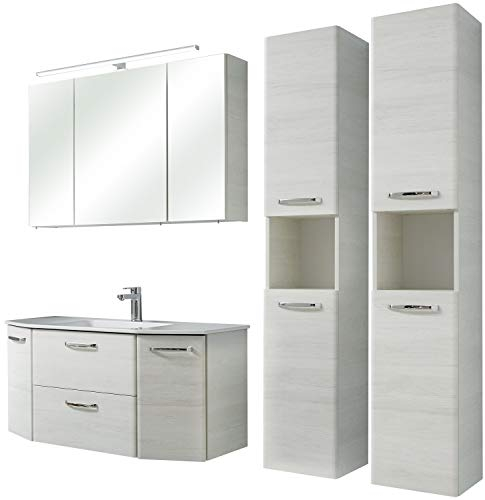 Pelipal - Amora 15 - Badmöbel-Set - 112 cm Keramik-Waschtisch - 5-teilig Badset Komplettset mit Spiegelschrank usw. in Eiche weiß quer NB