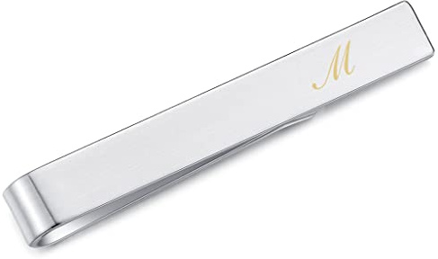 HONEY BEAR Män initial alfabet bokstäver slipsnål bar för smal storlek slips koppar för företag bröllopspresent 4 cm borstat silver A - Z, 4cm, koppar, Ingen ädelsten