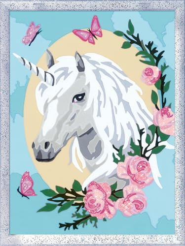 Ravensburger CreArt 28763 - Einhorntraum - Malen nach Zahlen Einhorn für Kinder ab 9 Jahre, Malset mit Rahmen, Pinsel und Acrylfarben, Geschenk für Mädchen und Jungen, mit Glitzer