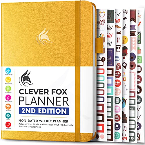 Clever Fox Planner 2nd Edition – Colorful Weekly & Monthly Goal Planner, Time Management & Productivity Organizer, Undated, A5 (Amber Yellow)