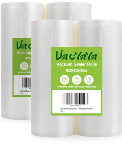 VacYaYa 4 Folienrollen 28x1500cm Vakuumierrollen für Lebensmittel,BPA-Frei Vakuumierbeutel Sous Vide Beutel Folien für Vakuumierer und Folienschweißgeräte Geeignet