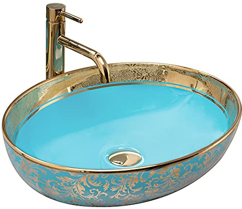 Rea LAVABO DE ENCIMERA Margot Oro/Azul Lavabo de baño 520 x 400 x 135 mm Cerámica (oro)