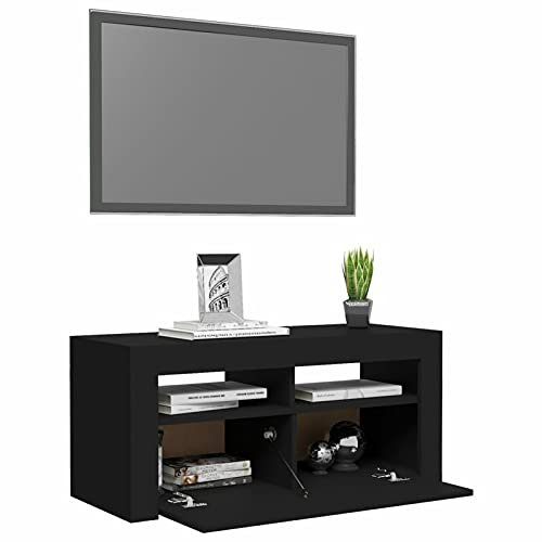 Susany Mobile Porta TV con Luci LED,Tavolino Porta TV con Strisce Luci LED,Moderno, per Soggiorno,Mobile Porta TV con Cassetti,90 x 35 x 40 cm,Colore Nero