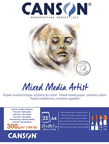 Canson Mix Media Artist Block, A4, 25 Blatt, 10% fein, 300 g, weiß