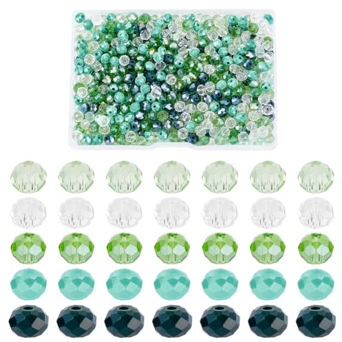 PH PandaHall 500 Stück Grüne Facettierte Glasperlen, 6mm Grüne Kristallperlen 5 Farben Kristall Facettierte Perlen Lose Perlen Abstandshalter Für Sommer Ozean Armband DIY Ohrring Halsketten Schmuck
