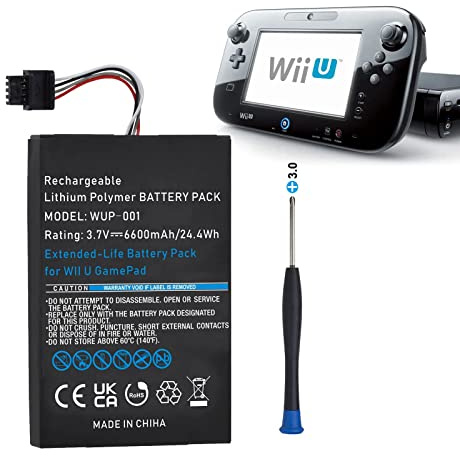 Hisewen Batteria Wii U Gamepad, Batteria ricaricabile Wii U da 6600mAh WUP-001 aggiornata per Nintendo WiiU Gamepad