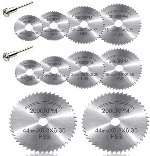 Dremel Cutting Discs for Rotary Tool, 10pcs Diamond Cutting Wheels | HSS Disc Drill Blades,10 Blades + 2 Extension Rods, Mini Circular Saw Blades for Wood Plastic Metal Cutting