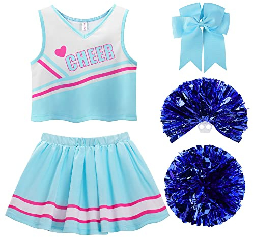 ReliBeauty Cheerleader Kostüm Kinder Kleid mit Pompoms und Kopfschmuck