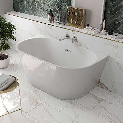 1400x750mm Back to Wall BTW Double Ended Freestanding Bath Bathroom Bathtub White Acrylic Modern