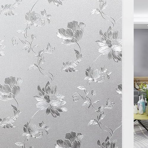 Gouwgenr Fensterfolie 44.5x200cm Hibiskus Milchglasfolie Selbsthaftend Fensterfolie Blickdicht für Badezimmer Schlafzimmer-9025…