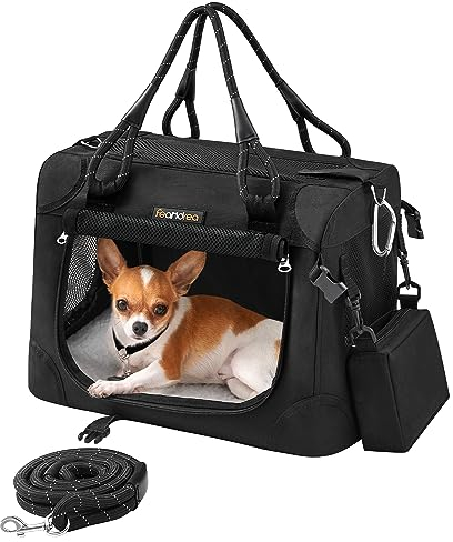 Feandrea Transporttasche für kleine Hunde, zusammenklappbar, Größe S, mit Metallrahmen, Leine, Tasche, für Katzen und kleine Hunde bis zu 5,9 kg, 43,2 x 30,5 x 30,5 cm, klassisches Schwarz, UPDC004B01