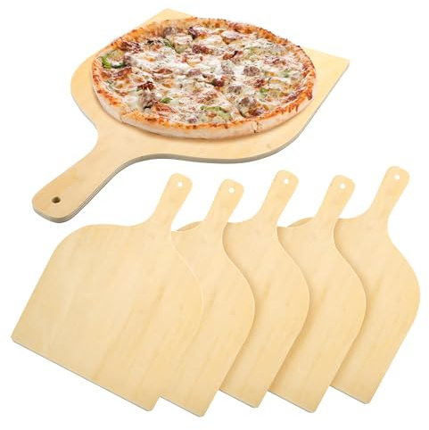 KEJJNYER 5 Pack 12 Inch Wooden Pizza Peel, Large Wood Pizza Spatula Paddle with Handle, Wooden Pizza Peel Spatula Cutting Board for Baking, Oven Pizza(16.5 L x 12 W)