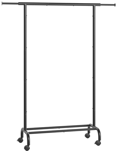 SONGMICS Kleiderständer auf Rollen, ausziehbare Kleiderstange, Garderobenständer aus Stahlrohren, erhöhte Ablagestange, 40 x (83-120) x 156 cm, tintenschwarz HSR134B01